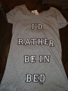 Secret PINK Heather Gray BLING Id Rather Be In Bed Sleep Shirt