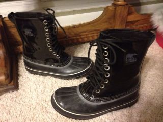 Womens Sorel 1964 Black Patent Leather Insulated Waterproof Snow