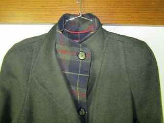 vtg Loden wool coat overcoat dark forest green button front plaid