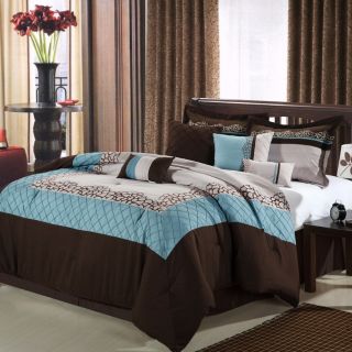 Brown, Blue, Beige 8 Piece Queen Comforter Bed In A Bag Set NEW