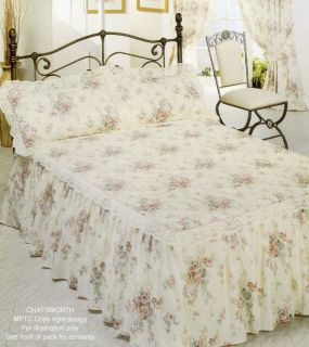 COTTON WHITE PINK FRILL FLORAL QUILTED FITTED BEDSPREAD