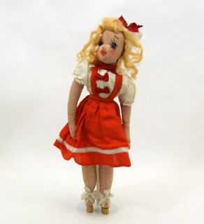 Nurse Doll Handmade c1940 WWII Europe Mohair Wood Sandal Red White