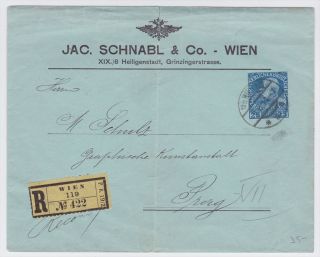 Austria Vienna to Prauge 1910s Uprated Registered Cover
