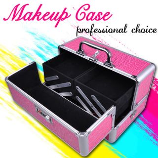 Beauty Makeup Cosmetic Jewelry Train Case Box Pink Aluminum Lockable
