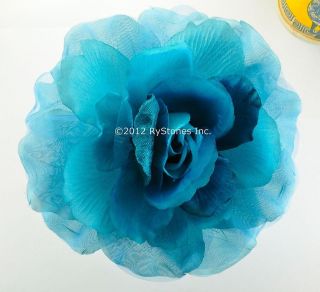 J061  Joan Rivers Blooming Brights TEAL Fabric Flower Pin, Velvet and