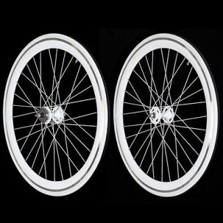 Fixie Freewheel Track Wheel Wheelset Deep V White+Tires