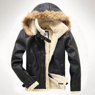 Mens Air Force Aviator Retro berber Fleece Leather jacket coat with
