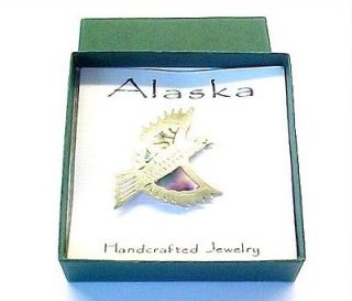 Abalone / Alpaca Silver Bird Brooch / Pin with Box ~ 2 1/4