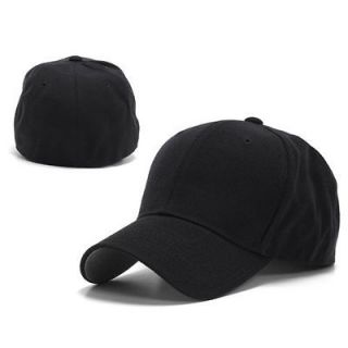 Black Fitted Curved Bill Plain Solid Blank Baseball Cap Caps Hat Hats
