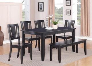 PCS DINETTE DINING SET TABLE 36x60 w/6 WOODEN SEAT CHAIRS IN BLACK