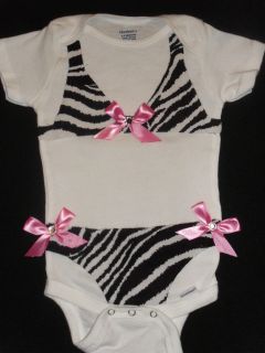 Zebra Stripes Bikini Baby Bodysuit with Pink Ribbon(Long or Short
