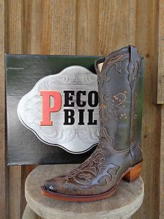 10M) Pecos Bill Ladies Fancy Inlay Western Boots 20 LF106 BROWN