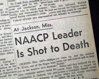 MEDGAR EVERS African American Civil Rights Leader ASSASSINATION 1963