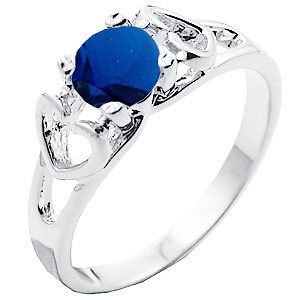 Girls Heart September Blue Sapphire CZ Birthstone Ring Size 7