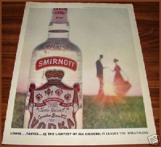 1961 SMIRNOFF VODKA AD Large Bottle & Label Image ~ Bar Decor