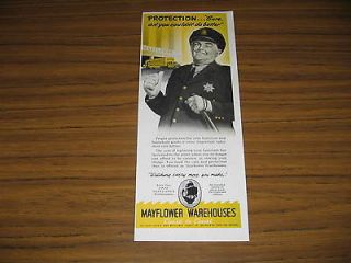 Vintage Ad Mayflower Moving Warehouse Happy Policeman with Billy Club