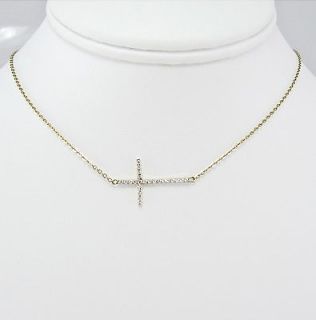 Gold Sideways Cross Necklace   Pave   Kelly Ripa