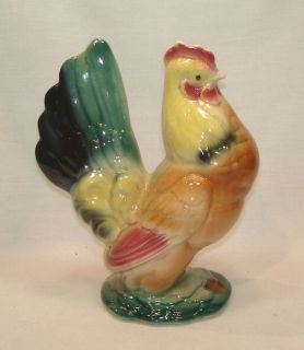 Pottery HEN Rooster CHICKEN Figurine Green Black Tail D & Label