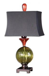 Green Red Glass Table Lamp Black Semi Drum Shade