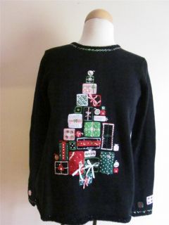 Christmas Collection Black With Xmas Tree Presents SZ M NWT