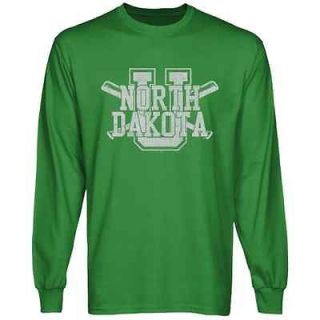 North Dakota Fighting Sioux Crossed Sticks Long Sleeve T Shirt   Green