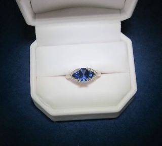 Vintage Estate Blue Sapphire 10k Solid White Gold Right Hand Ring