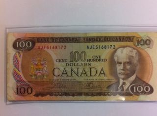 Bank Of Canada 1975 Canadian $100 Banknote Paper Money Rare Currency