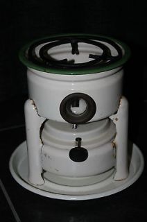 Antique kerosene stove cooker enamel offwhite and reseda green emaille