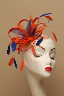NEW Orange & Royal Blue Fascinator Hat Choose any colour satin