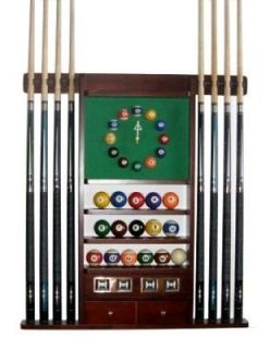 Pool Cue   Billiard Stick and Ball Wall Rack   Holder W Clock