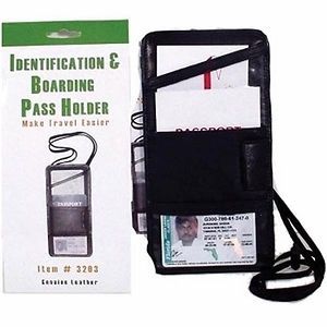 Genuine Leather Passport and Boarding Pass Holder with Neck Strap