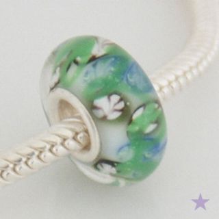 WATERLILY Flowers MURANO GLASS 925 Sterling Silver EUROPEAN BEAD Charm
