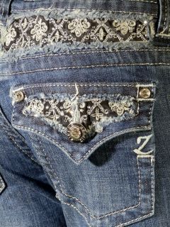 Junior/Miss Bootcut Denim Blue Jeans Rhinestones Bling Zipper NWT LOOK