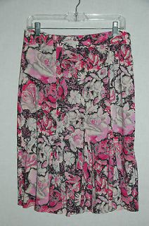 Blumarine Size 46 12 Pink Black Cream Gray Floral Print Silk Pleated