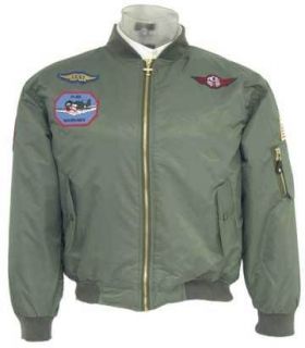 KIDS MA1 GREEN NYLON AVIATION BOMBER JACKET WITH MILITARY PATCHES