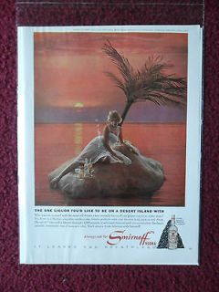 Print Ad Smirnoff Vodka ~ White Dress Lady on Sunset Desert Island
