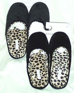 Womens Charter Club Low Wedge Bed Slippers Choose Size Black & Leopard