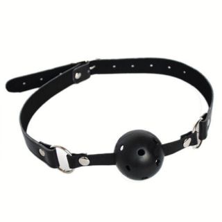 Leather Harness Mouth Black Ball Gag Costume Breathable