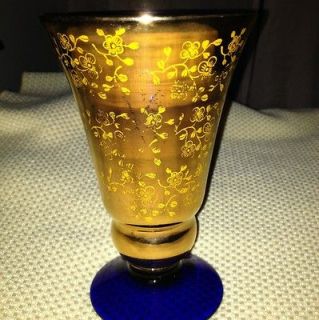 Vint Cobalt Blue and Heavy Gold Gilded Goblet Drinking Glass Bohemian