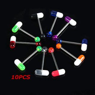 Mixed Color Pill Style Tongue Nipple Bar Ring Barbell Body Piercing