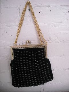 Vintage Bobbie Jerome Black Beaded Crocheted Evening Bag Handbag