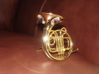 FRENCH HORN~24K GOLD PLATED FIGURINE WITH BEST~*~AUSTRIA N CRYSTALS