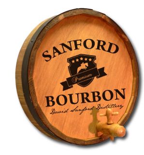 Custom Whiskey Quarter Barrel Bar Sign  Shield & Horse Quarter Barrel