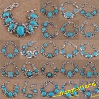 Tibet Silver Turquoise Beads Gemstone Bracelet Bangle charms Jewelry
