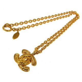 Authentic CHANEL Vintage CC Logos Gold Chain Pendant Necklace