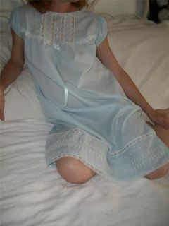 Vintage Gilead Baby Blue Cotton Gown Eyelet Embroidery Nightgown