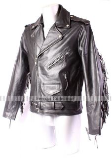 Brando Fringe Mens Cow Boy Biker Cruiser Leather Jacket