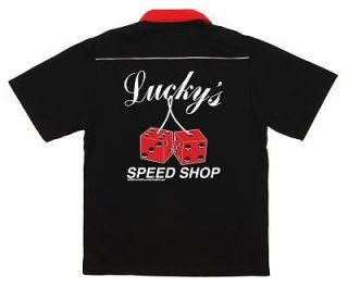MENS NEW BOWLING SHIRT RETRO VINTAGE 50S LUCKYS SPEED SHOP WORK DICE
