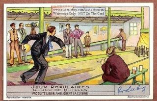 Ninepins Skittles   An Old Bowling Game c1930s Card