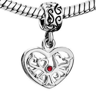 ® BEAD SILVER TONE HEART WITH TREE AND JULY BIRTHSTONE CHARM FOR F56